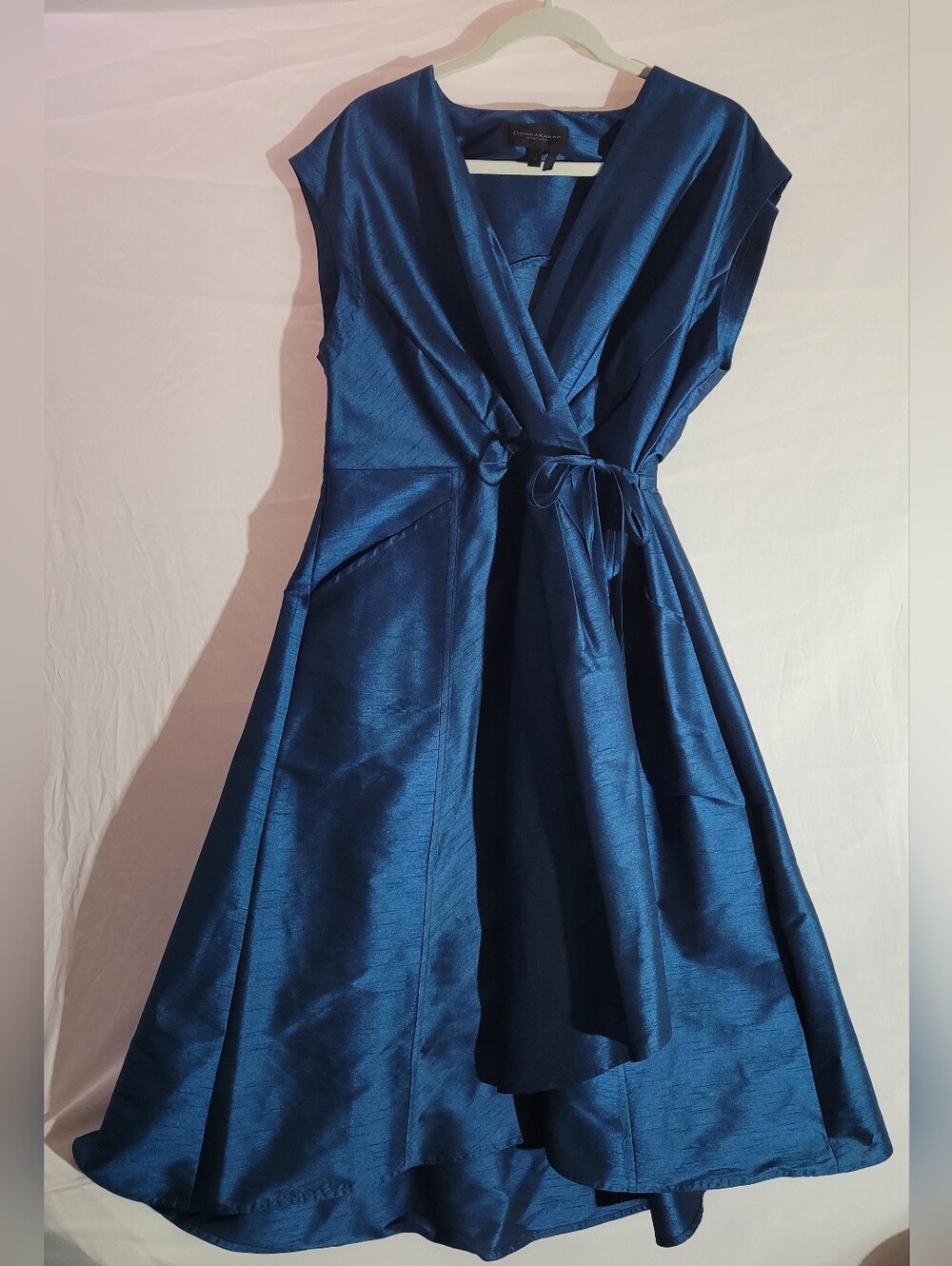 Donna Karan Deep Blue Satin Wrap High-Low Dress